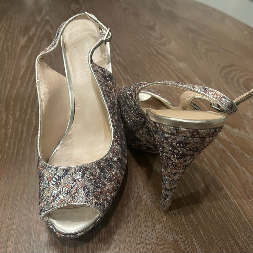 Nine West | Brown & Silver Sparkly Heels | Size 8